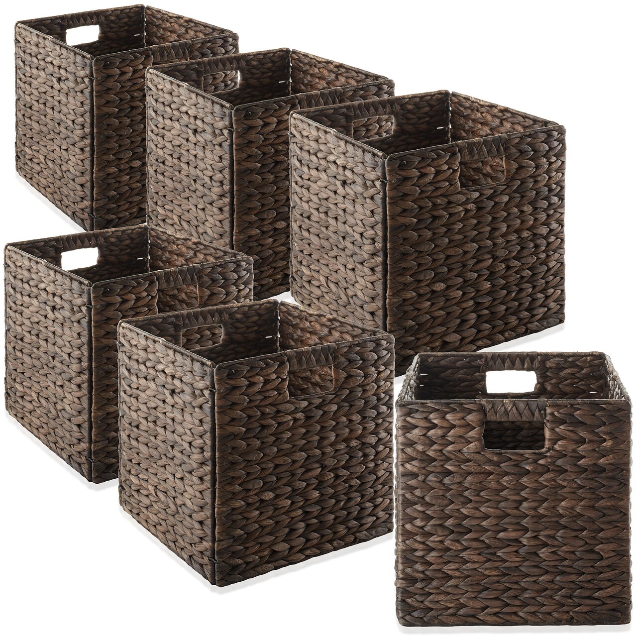 Casafield 13" x 13" Water Hyacinth Storage Baskets Collapsible Cube Organizers, Woven Bins for Bathroom, Bedroom, Laundry, Pantry, Shelves